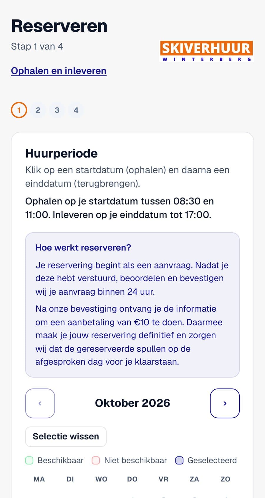 De reserveringstool van Skiverhuur Winterberg op een telefoon.